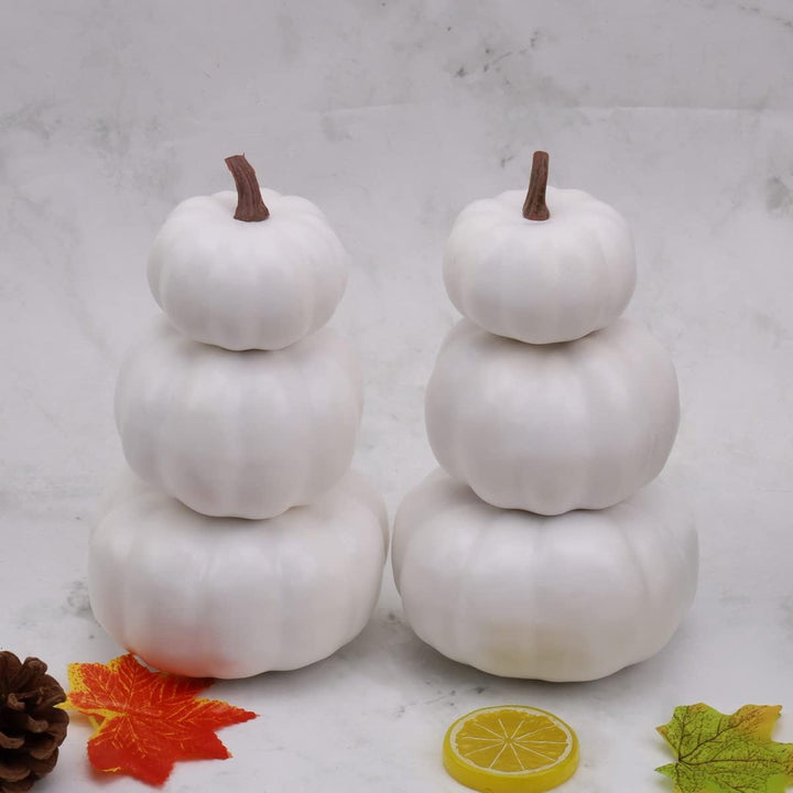 Gresorth 2 Pack Weiss Kürbisse Stapelbar Gefälschte Künstliche Halloween Deko DIY Lackierbar Kürbis