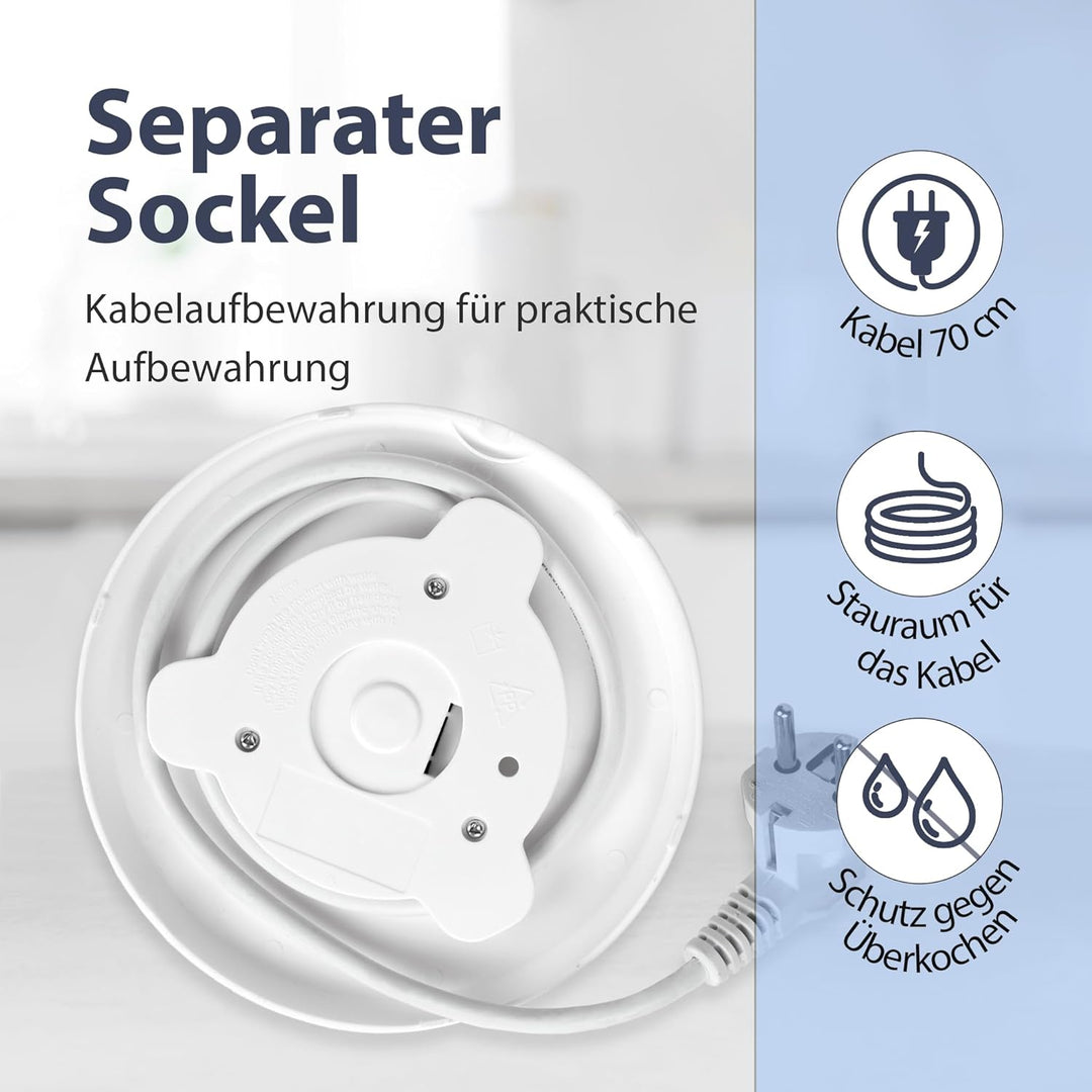 Noaton K1W Basic, Elektrische Wasserkocher, Kapazität 2L, Doppelwand-Design, Edelstahl, 1500 W, Leis