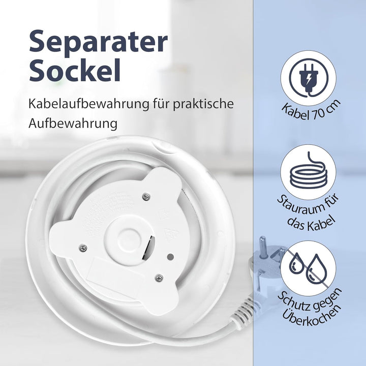 Noaton K1W Basic, Elektrische Wasserkocher, Kapazität 2L, Doppelwand-Design, Edelstahl, 1500 W, Leis