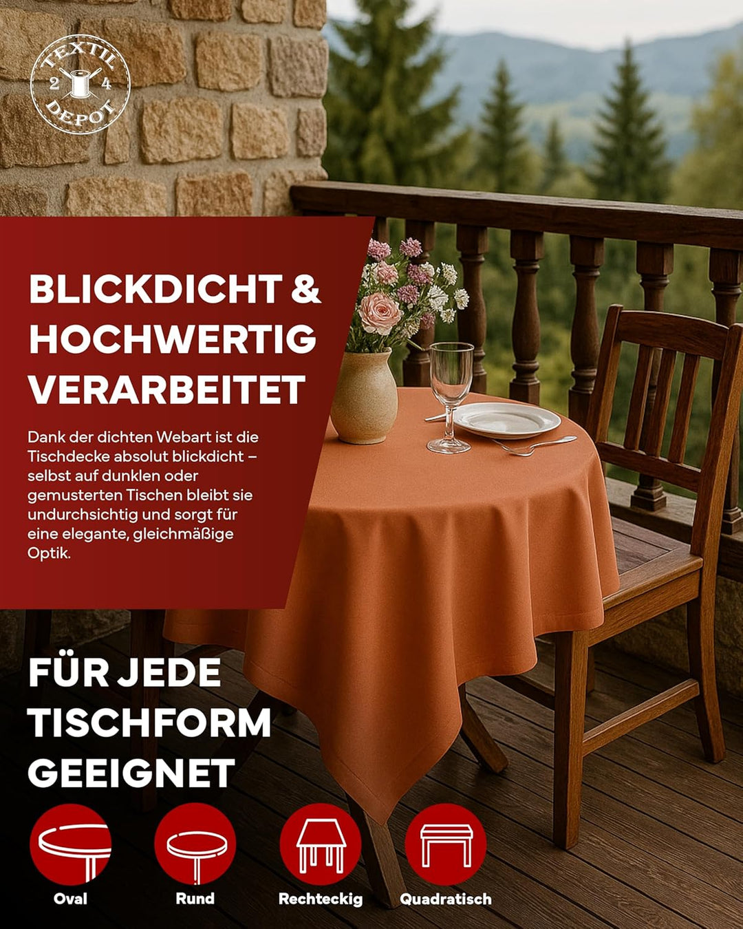 texpot Gartentischdecke 160 x 160 cm in Terrakotta mit Leinen Optik Lotuseffekt Fleckschutz Bügelfre