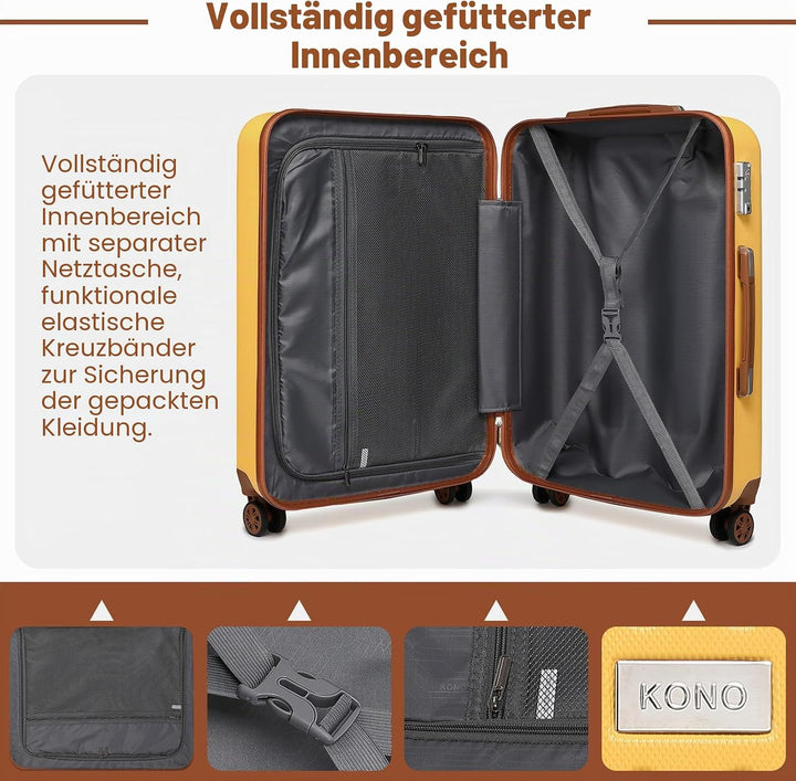 KONO Koffer Trolley Gross Hartschalenkoffer Reisekofferset Koffer Kofferset Gepäck Rollkoffer Schlos