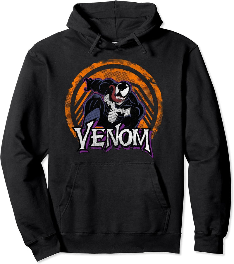 Marvel Venom Leap Logo Orange Tonal Logo Drop Pullover Hoodie