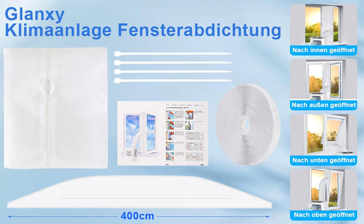 400cm Klimaanlage Fensterabdichtung für mobile Klimageräte, Wäschetrockner, Ablufttrockner, GLANXY K