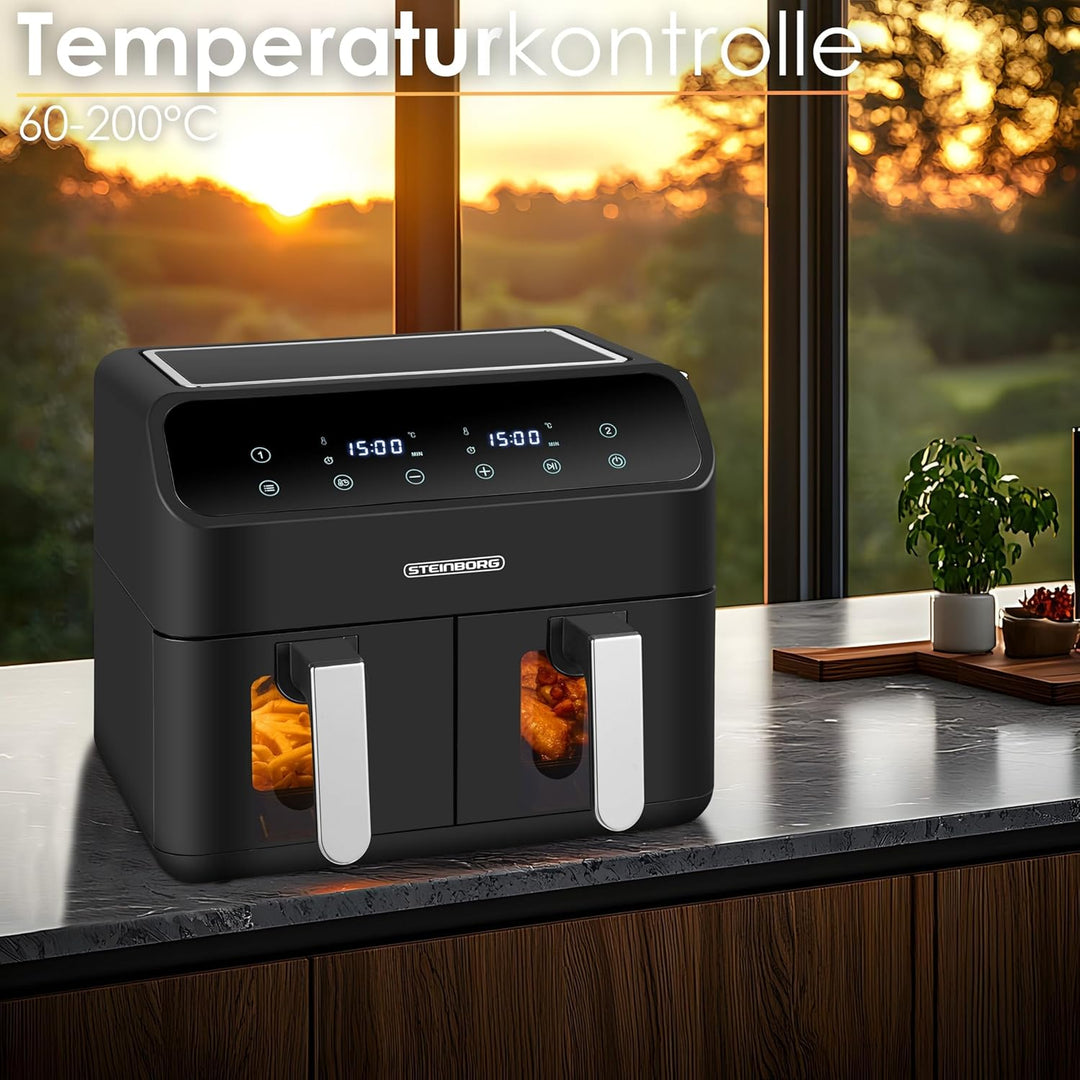 Heissluftfritteuse 2 Kammern 8 Liter Heissluftfritteuse Fritteuse Grillen Backen Dörren Dörrautomat