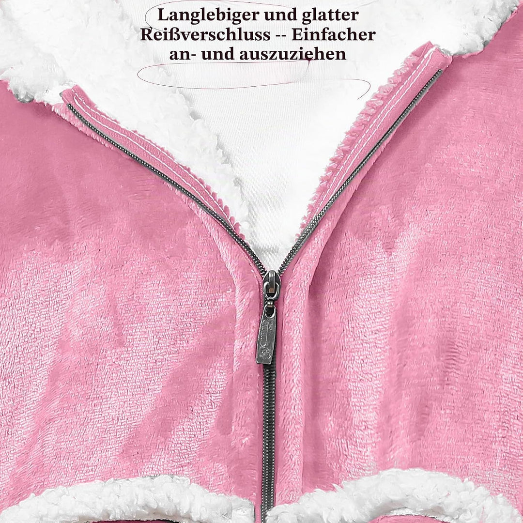 FEELJAM Decke mit Ärmeln und Kapuze, Kuscheldecke Hoodiedecken mit Reissverschluss und Taschen 120 R