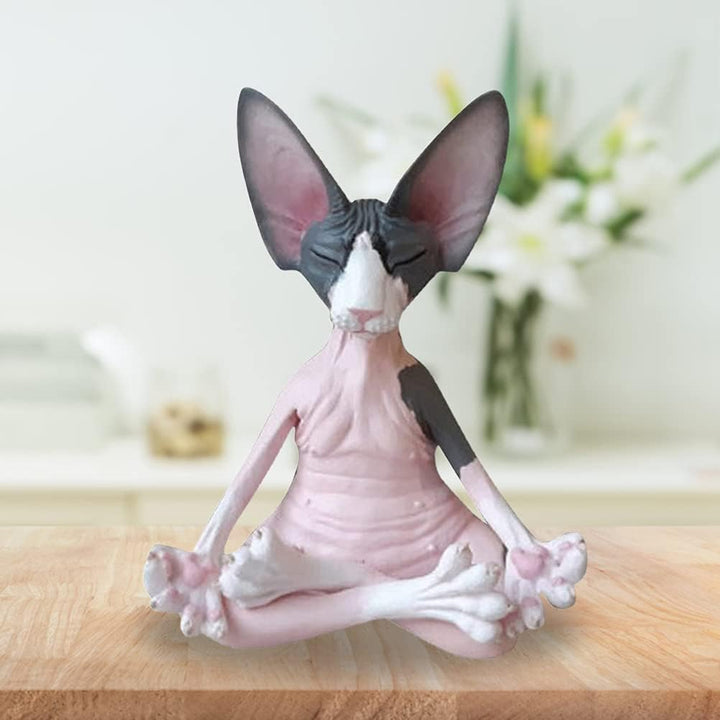 RUSTOO Sphynx Katze meditieren Statue, Zen Buddha Sammlerfiguren Miniatur handgemachte kleine Dekor,