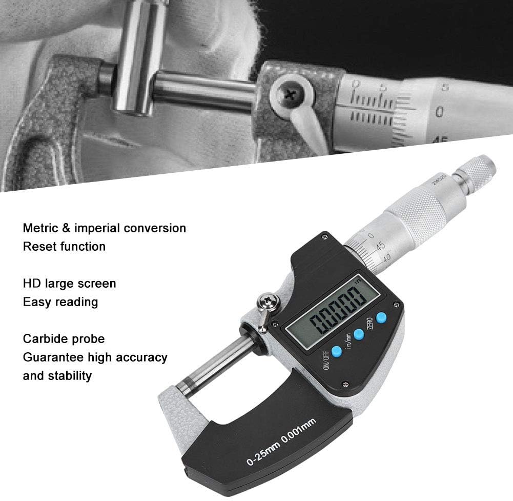 Digit Aussenmikrometer Zoll Mikrometer Grossbild Digital Metric Imperial 0,001 mm Genauigkeit 0‑25 m