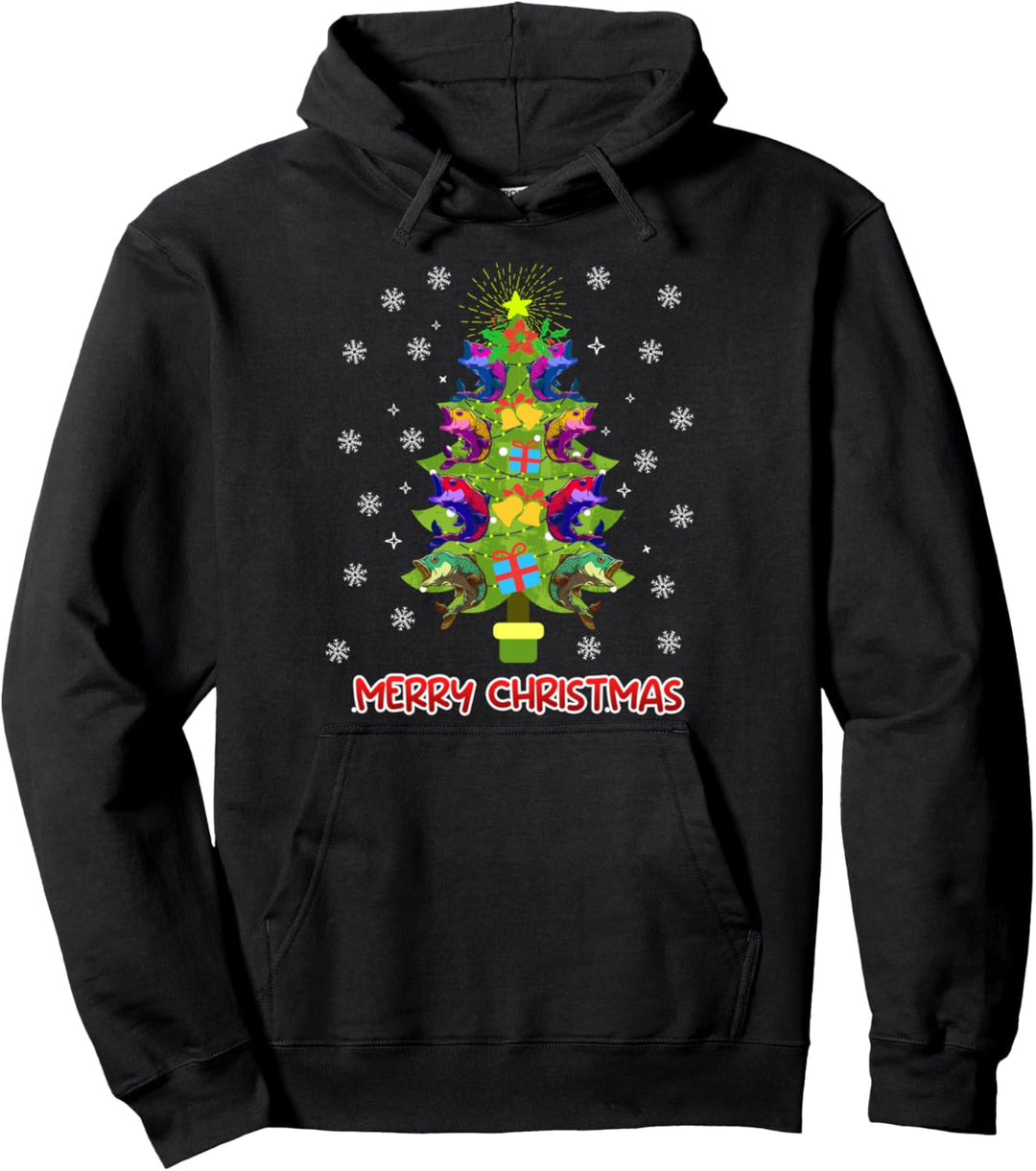 Merry Fischmas Tannenbaum Fische Angler Pullover Hoodie