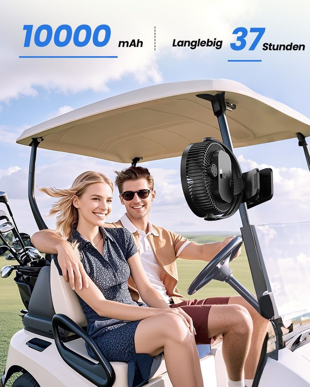 EasyAcc Ventilator mit Clip, 10000mAh USB-Ventilator, 3-in-1-Tischventilator mit 5 Geschwindigkeiten