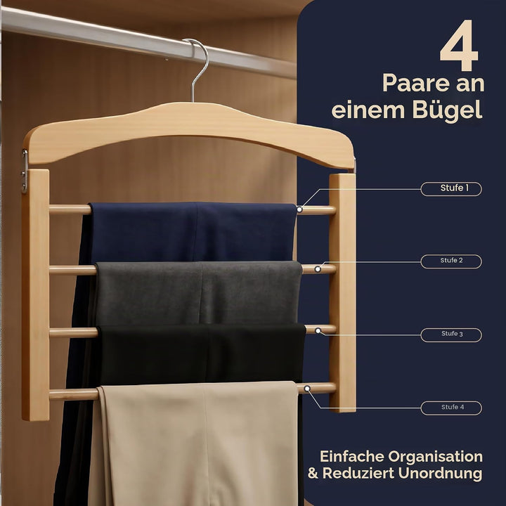 Hangerworld 3 Holz Hosenbügel Mit 4 rutschfesten Hosenstegen 38cm Naturfarben Holz Kleiderbügel, 3
