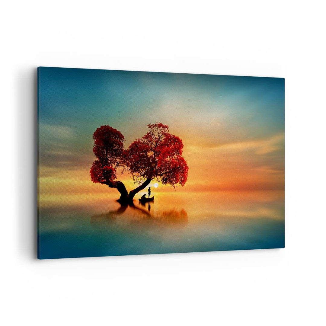 Bilder auf Leinwand 100x70cm Leinwandbild mit Rahmen See Natur Nacht Gross Wanddeko Bild Schlafzimme
