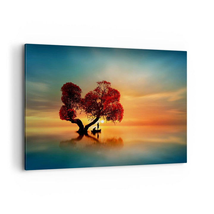 Bilder auf Leinwand 100x70cm Leinwandbild mit Rahmen See Natur Nacht Gross Wanddeko Bild Schlafzimme