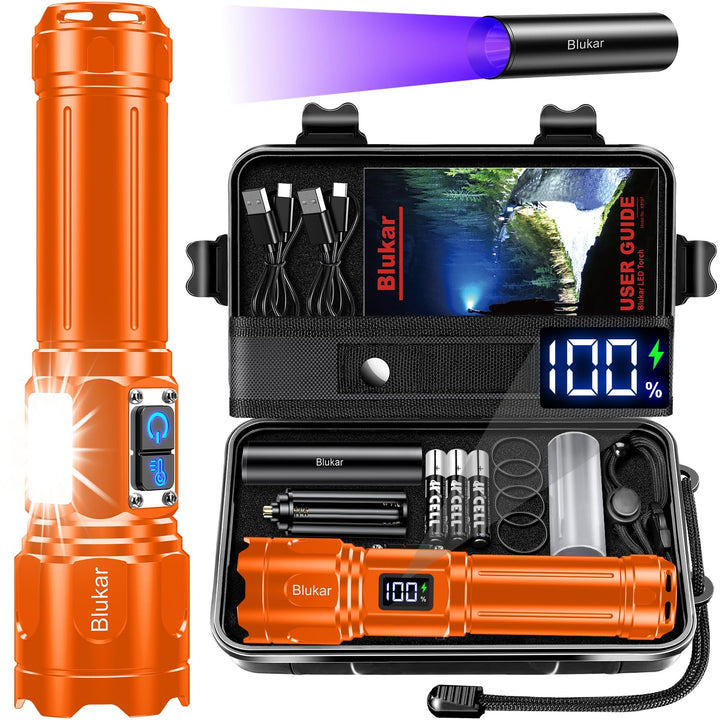 Blukar Taschenlampe LED 2 Farbtemperatur mit Hauptlicht & Seitlich COB-Licht, Aufladbar Extrem Hell