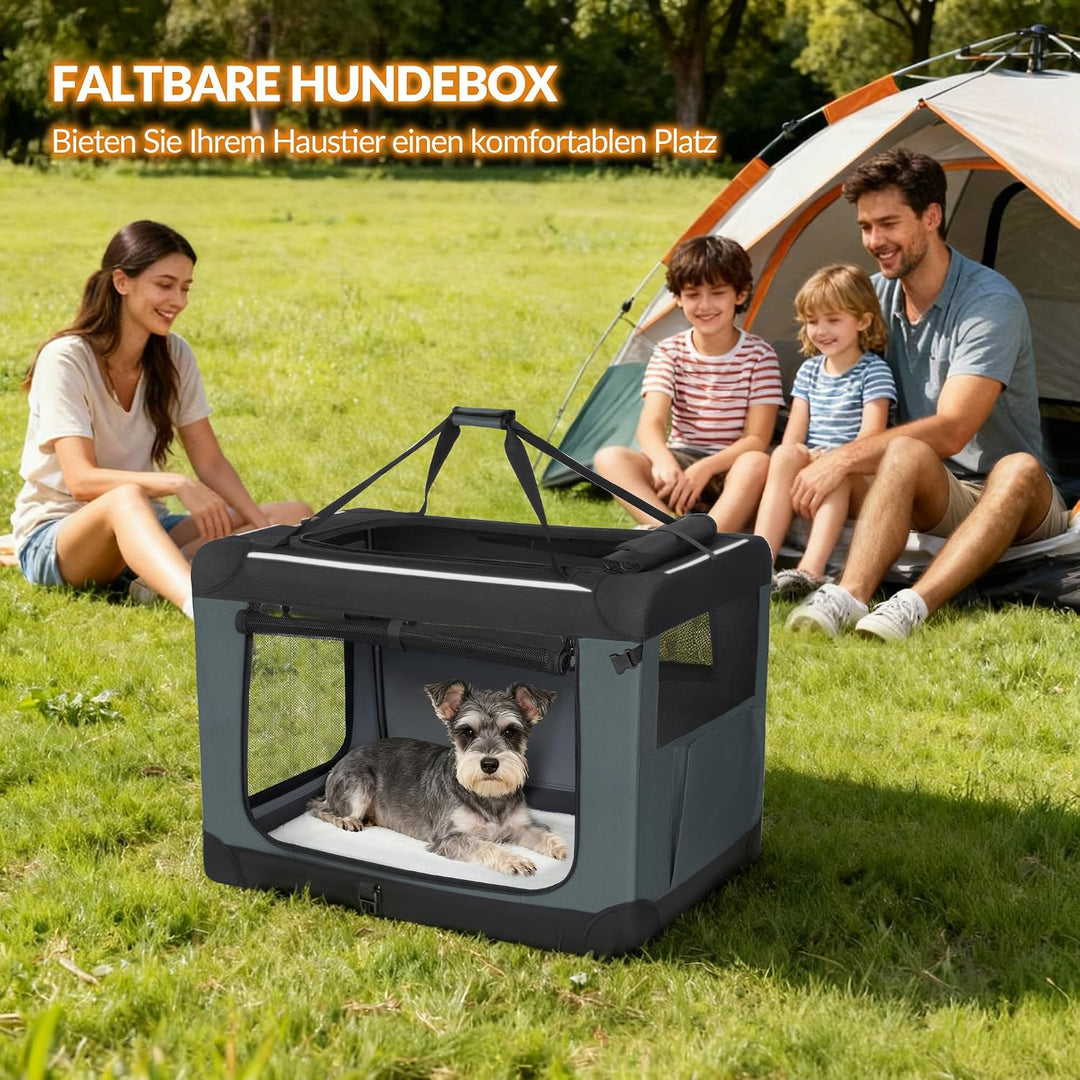Hundebox Faltbar, Hundetransportbox Tragbare mit 3-Türen, 60 x 42 x 42 cm, Transportbox Hund Atmungs