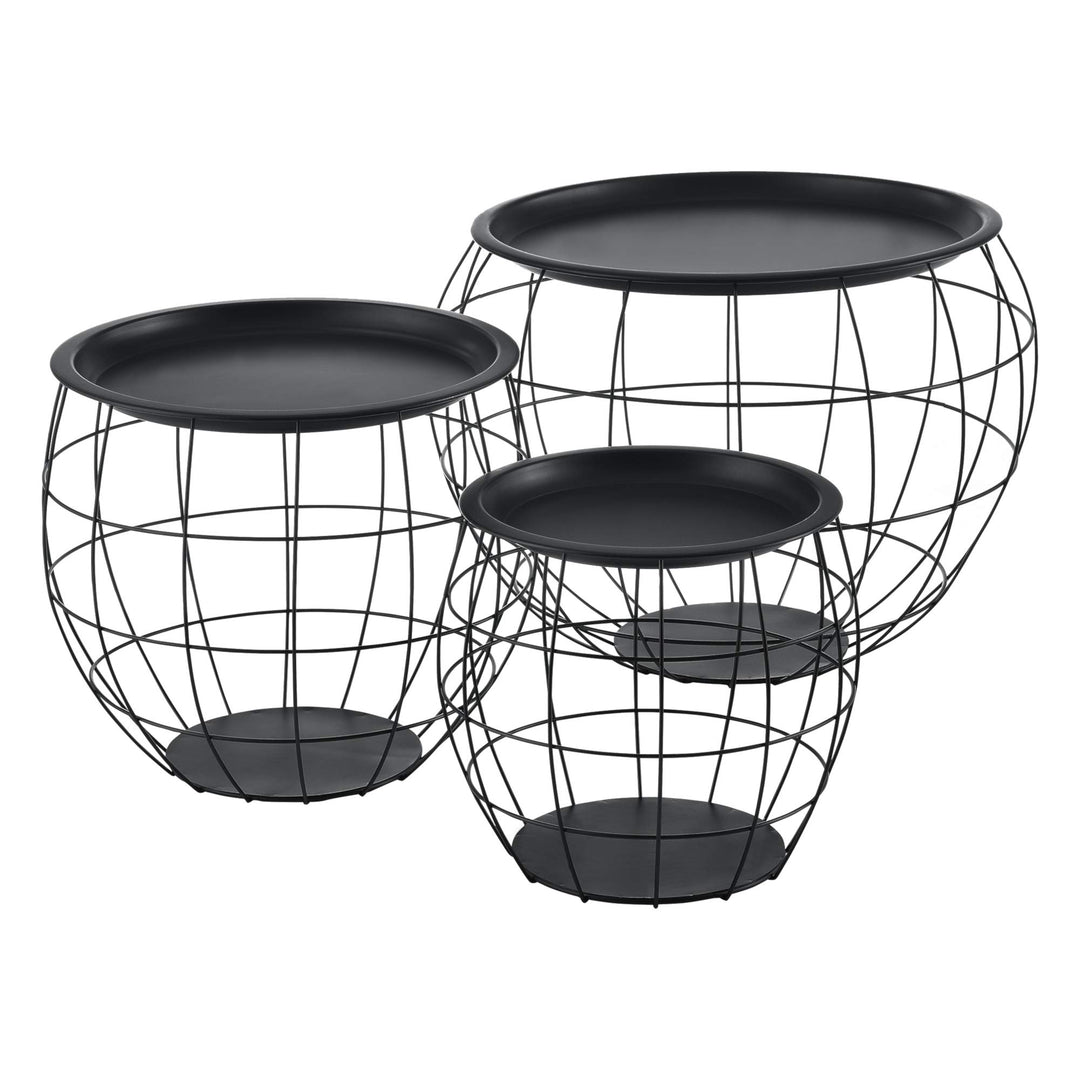 [en.casa] Beistelltisch 3er Set Metallkörbe Couchtisch in 3 Grössen Metall Schwarz, Schwarz