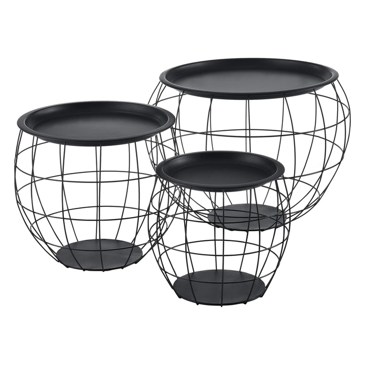 [en.casa] Beistelltisch 3er Set Metallkörbe Couchtisch in 3 Grössen Metall Schwarz, Schwarz
