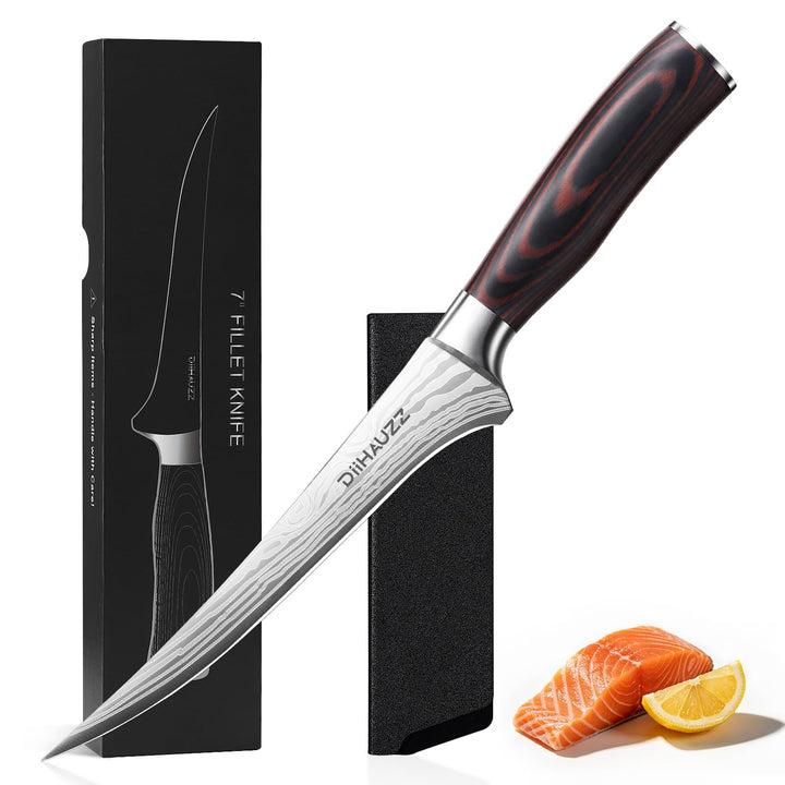 Filetiermesser 18 cm Küchenmesser, Ultrascharfes Ausbeinmesser Fischmesser, Professionelles Fischfil