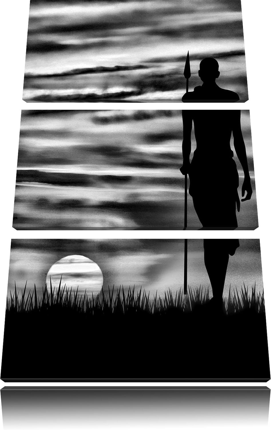 Pixxprint Monocrome, Roter Sonnenuntergang in Afrika 3-Teiler Leinwandbild 120x80 Bild auf Leinwand