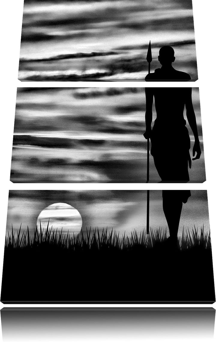 Pixxprint Monocrome, Roter Sonnenuntergang in Afrika 3-Teiler Leinwandbild 120x80 Bild auf Leinwand