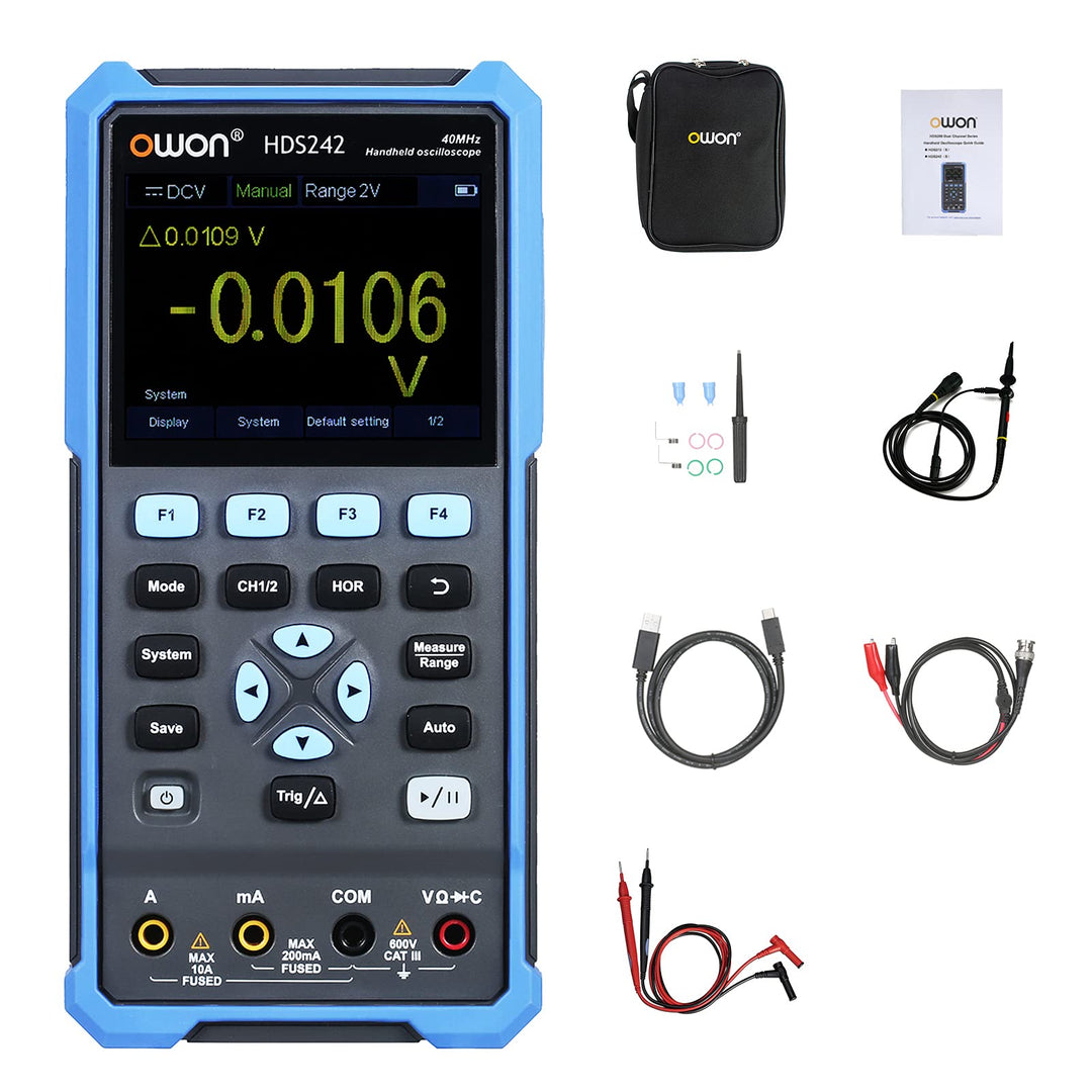 OWON HDS242 Handheld Digital Oszilloskop Multimeter 2CH USB TypC 40MHz 3.5 LCD Prüfen Meter, HDS242
