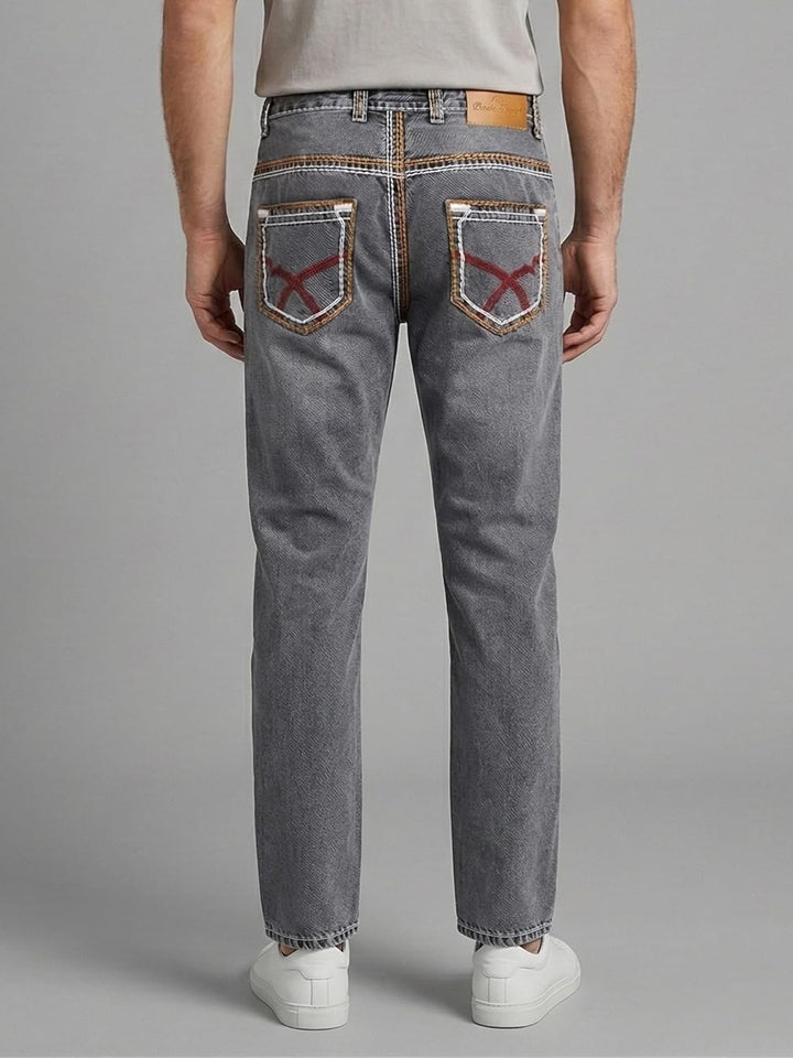 Rock Creek Herren Designer Jeans Hose Dicke Nähte Vintage Blau RC-2056 40W / 30L Dunkelgrau - Rc-216