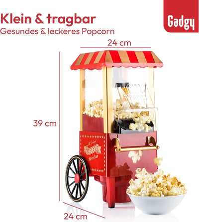 Gadgy Popcorn Maschine Heissluft - Retro Popcorn Maker - Fettfreies Ölfreies Pop Corn - Gesunder Maï