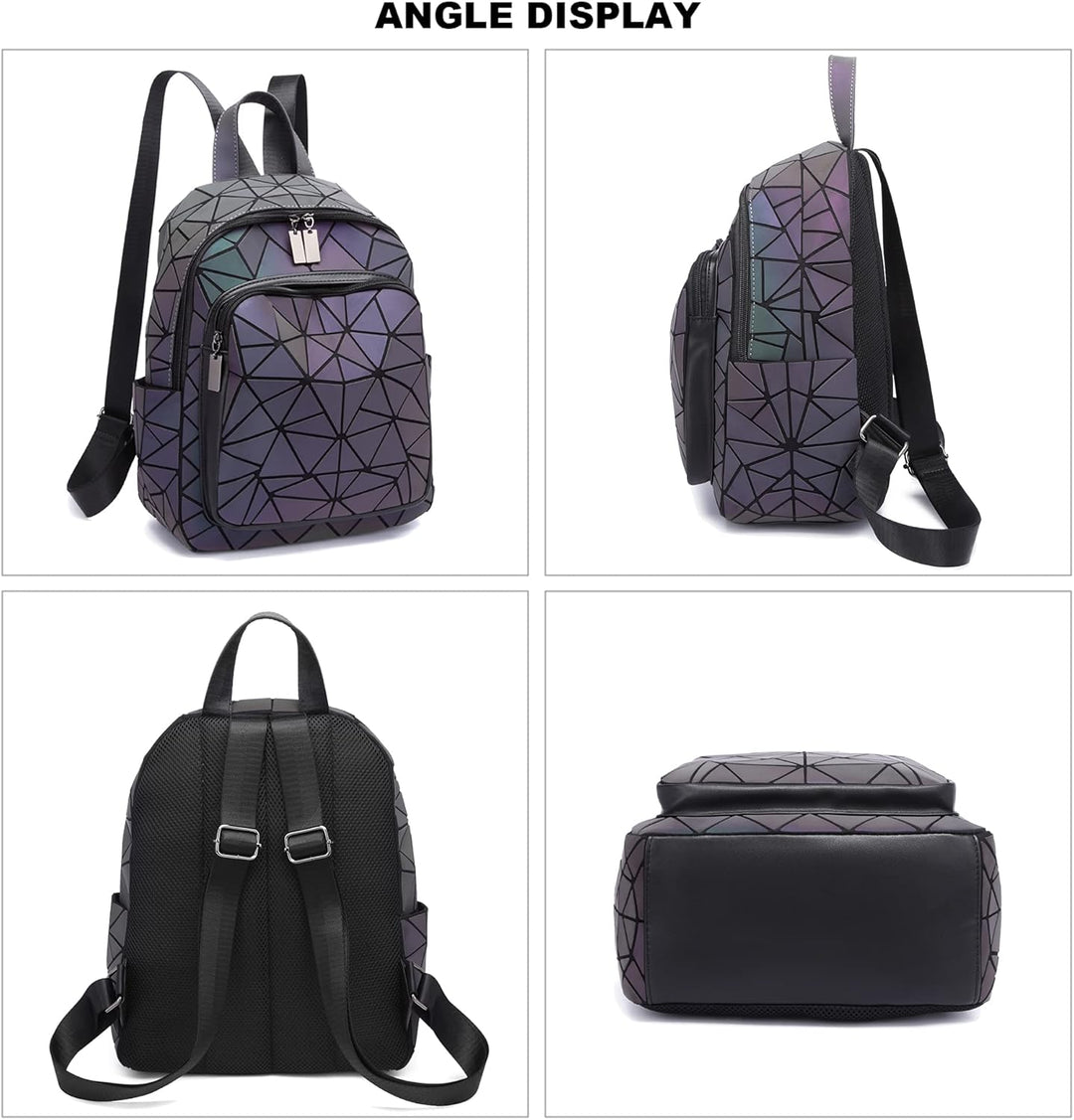 RANSUU Geometrische Taschen Reflektierend Rucksack Damen, Handtasche Holographic Holo Schultertasche