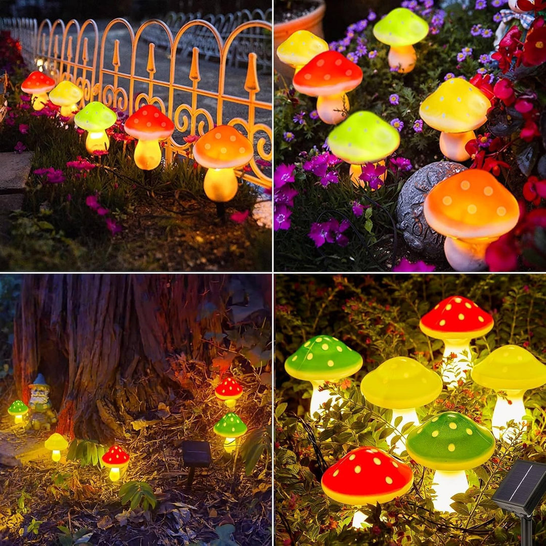 Cozymeow Garten Deko Draussen 6 LED Solar Pilze Deko, 8 Modi Fliegenpilz Wasserdicht solarfiguren fü
