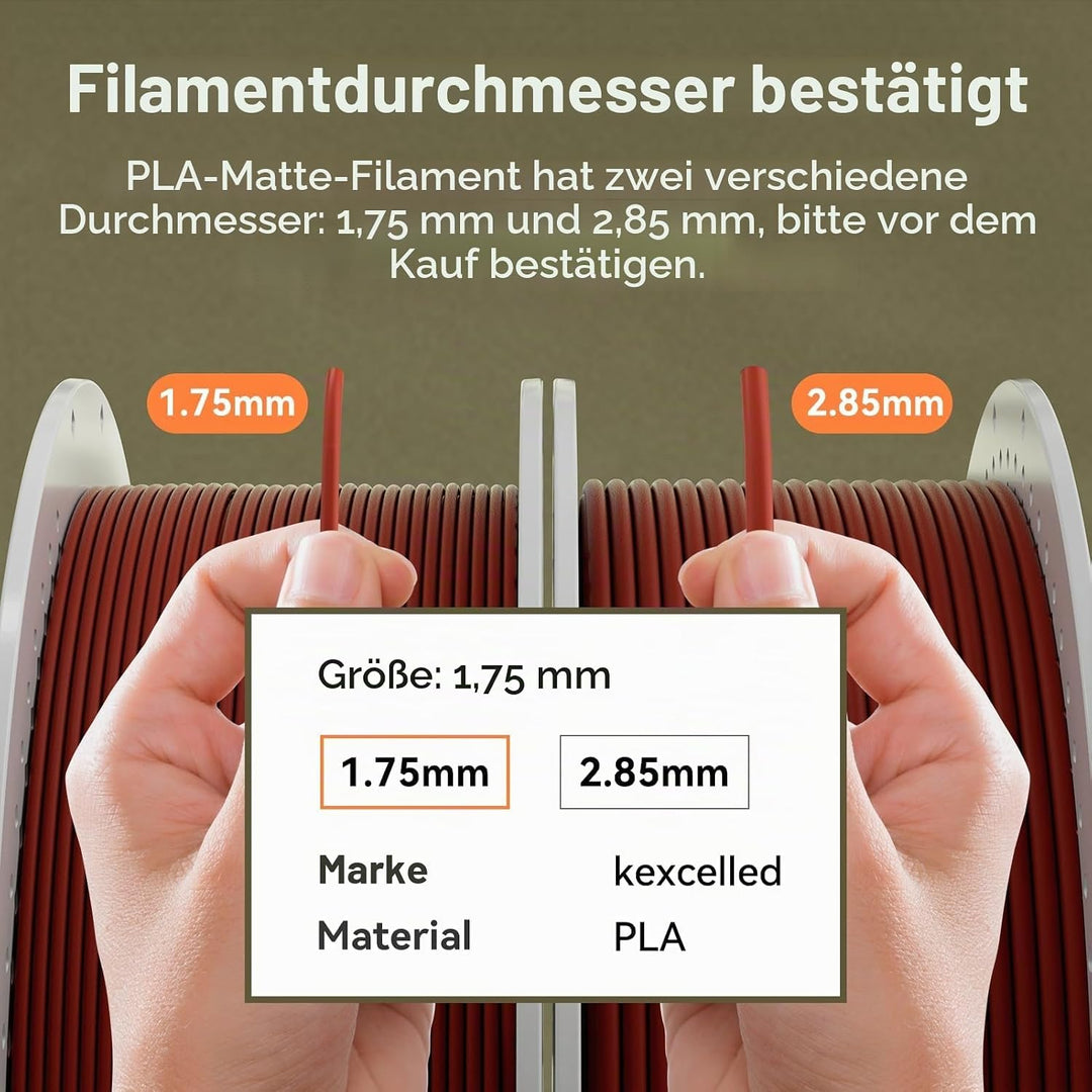 Matte PLA Filament 1,75mm, kexcelled 3D Drucker Filament +/- 0,03 mm, 2kg Spule (4,4lbs), Papprolle,