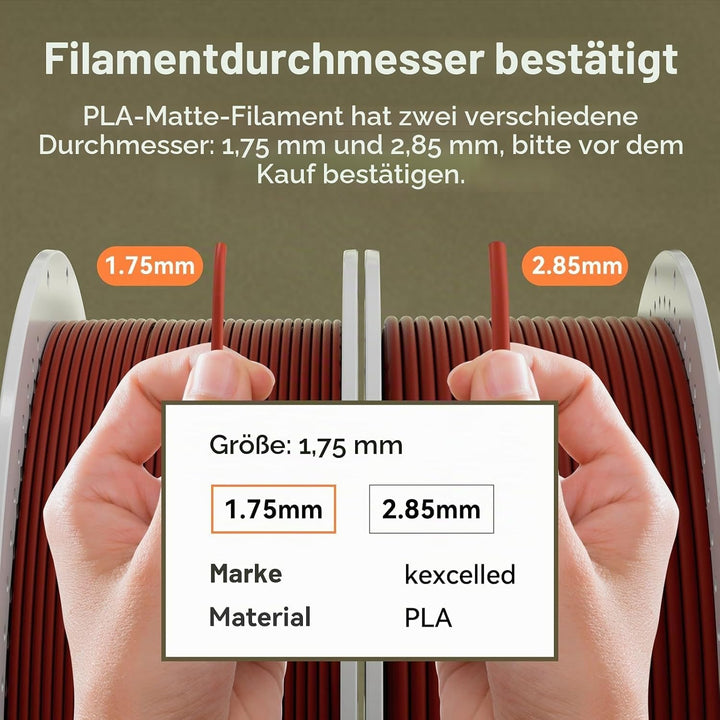 Matte PLA Filament 1,75mm, kexcelled 3D Drucker Filament +/- 0,03 mm, 2kg Spule (4,4lbs), Papprolle,