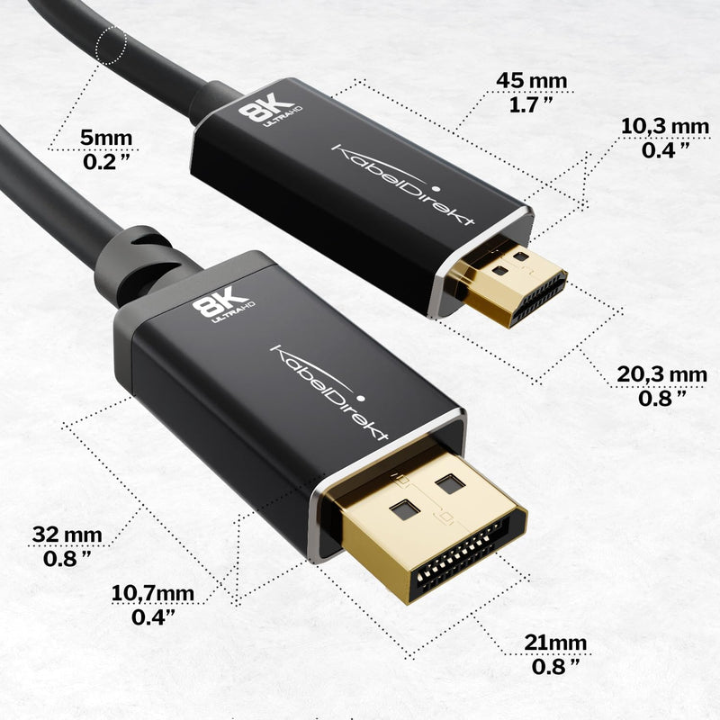 KabelDirekt – 8K/4K DisplayPort 1.4 auf HDMI 2.1 Adapter Kabel mit bruchfesten Metallsteckern – 1,8