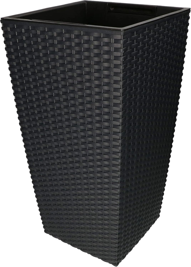 KOTARBAU® Blumentopf 325x325x610mm Rattandesign Quadratisch mit Innentopf Anthrazit, 325x325x610mm