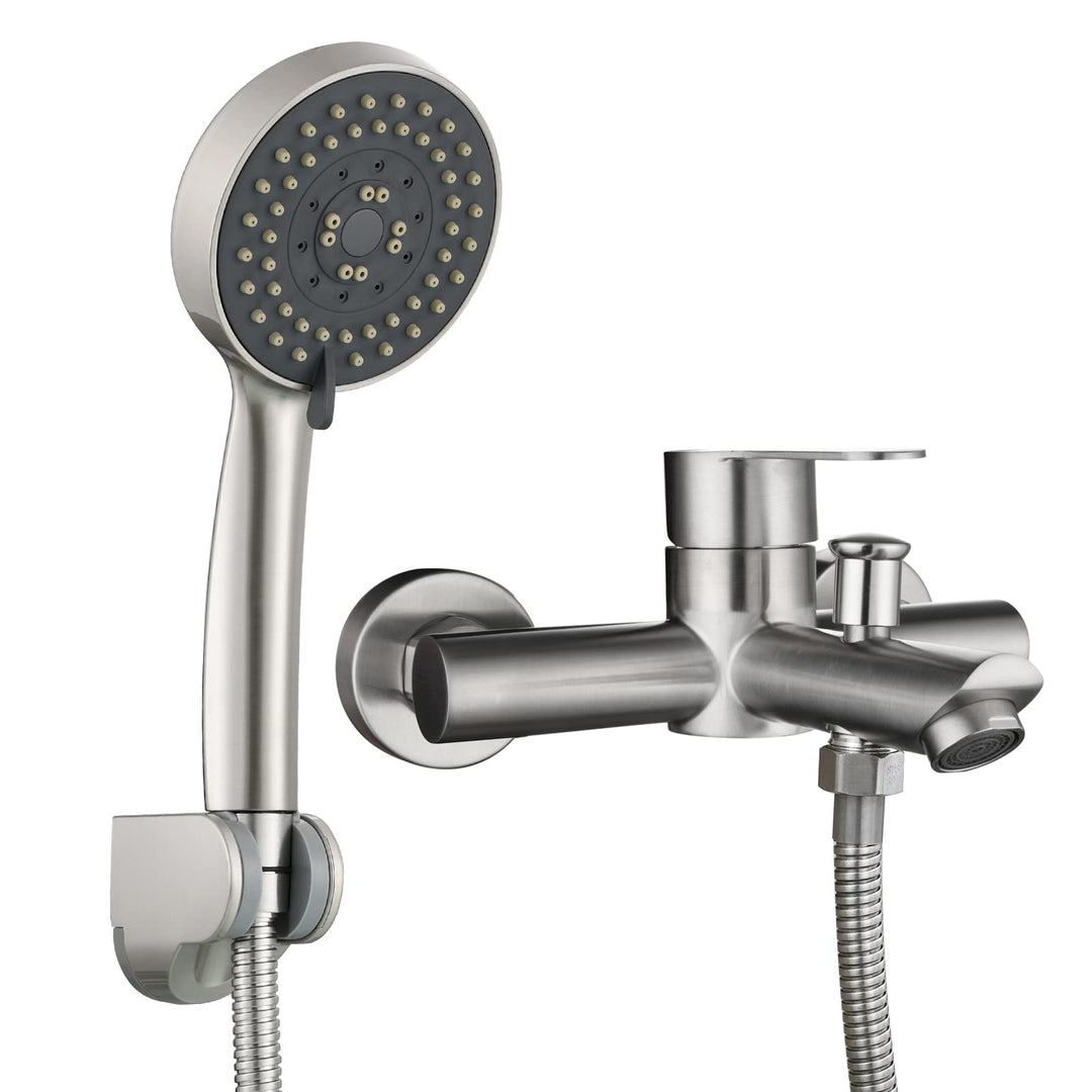 Tecmolog Aufputz Einhebel Wannenmischer-Dusche Set Edelstahl Badewannenarmatur mit Handbrause und Du