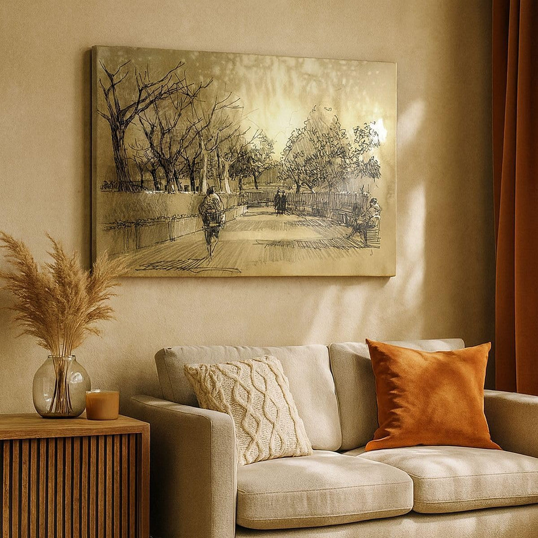 ARTTOR Bilder auf Leinwand Park Spaziergang Baum Leinwandbild 70x50cm Wandbilder Dekoration Wohnzimm