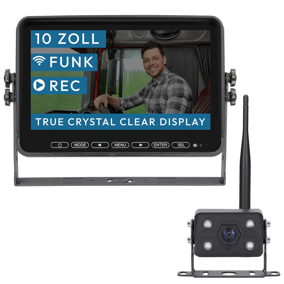 VSG24 Element Wired PRO HD Rückfahrkamera Set kabellos – 10" Vollglas Monitor, IP68 Funkkamera, 25 m