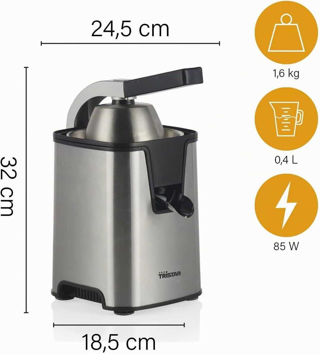 Tristar Zitruspresse CP-3009 – Edelstahl-Fruchtfleischfilter – Anpassbarer Fruchtfleischfilter – 2 P