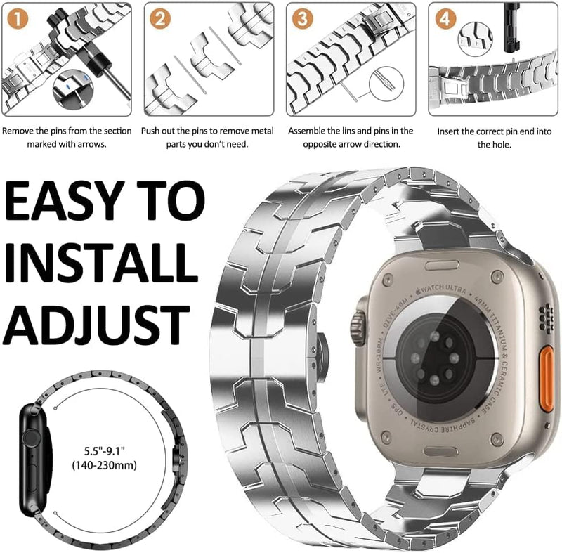 Miimall Kompatibel mit Apple Watch Ultra/Ultra 2 Armband 49mm, Edelstahl Metall Doppelte Faltschlies