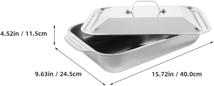 BESTYASH Edelstahl Backblech Mit Deckel Rechteckiger Bräter 15.7 Zoll Tiefes Grill- Und Serviergesch