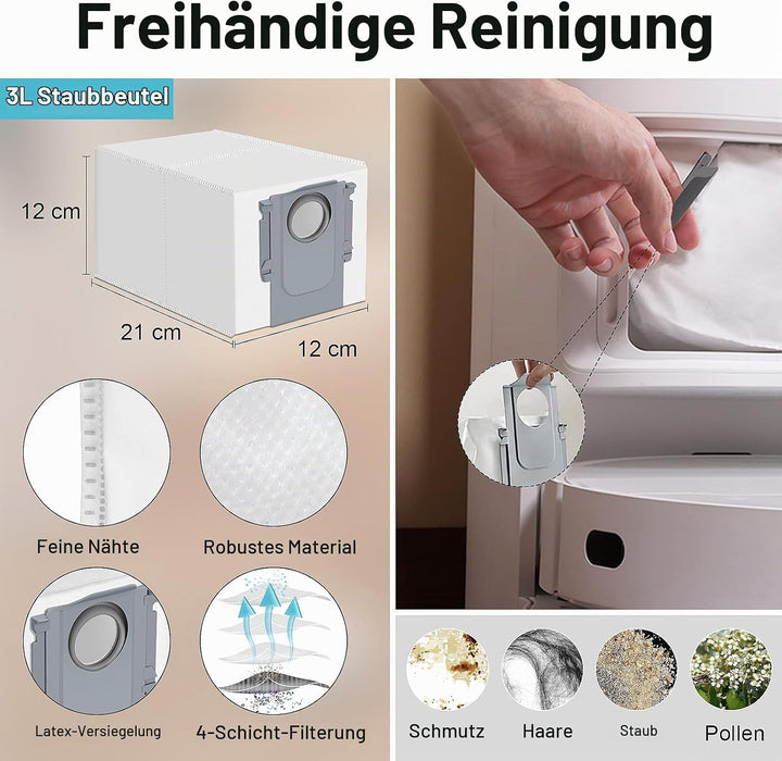 RUKHOOL Zubehör für Roborock Q Revo Zubehörset Saugroboter Ersatzteile mit 4 * Staubbeutel 4 * Mopp