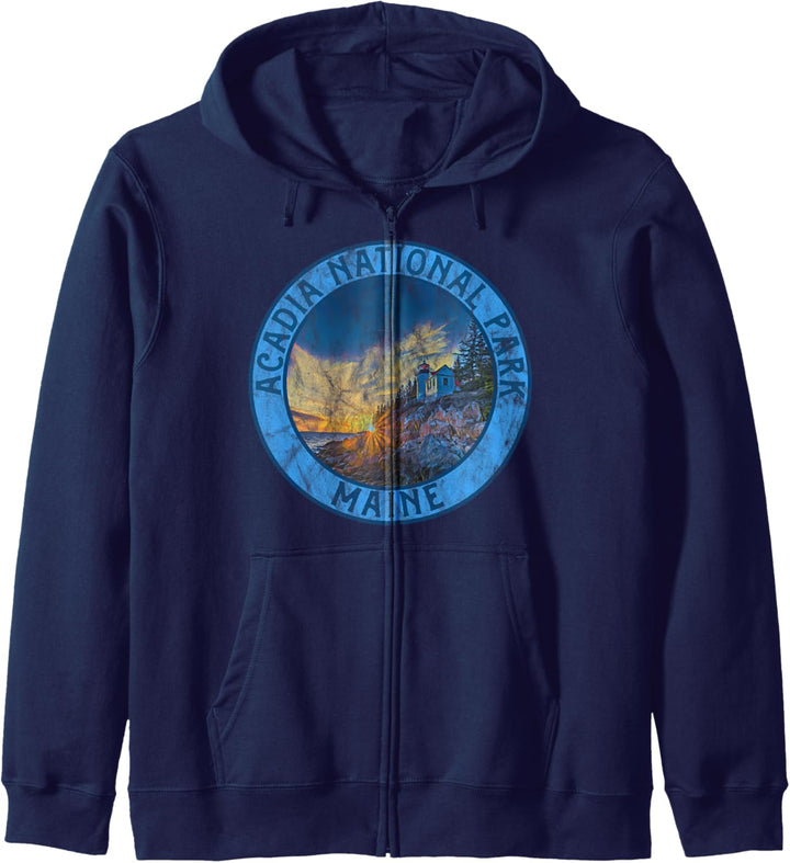 Vintage Acadia National Park Retro Distressed Beach Kapuzenjacke