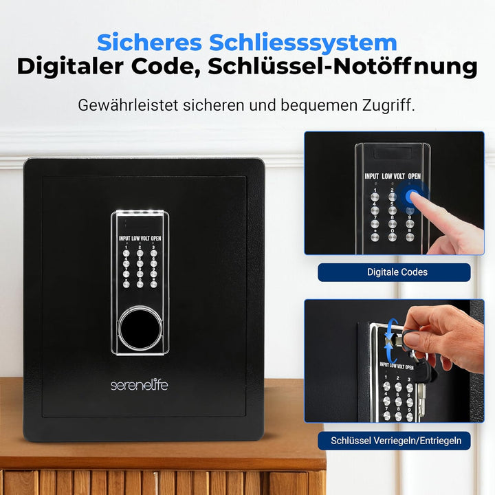 SereneLife 39L Tresor Für Zuhause, Safe- Feuerfest & Wasserdicht, Digitaler Wandtesor Möbeltresor mi