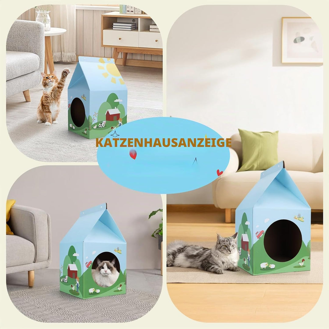Nobleza Katzenhaus Pappe mit Kratzbretter Katze & Katzenminze, Einfach zu Montierendes Katzen Kratzm
