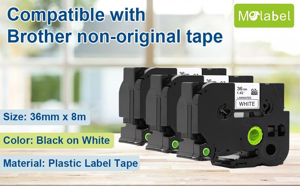 Molabel 10pack TZe-261 Black on white 36mm x 8m compatible with Brother equipment tape for Brother P