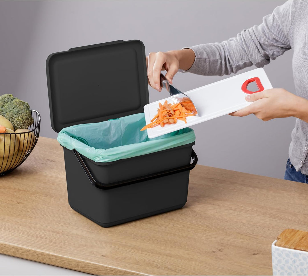 TATAY Mülltrennsystem Küche | 1 Biomülleimer Smart 6L Schwarz ohne Halterung + 4 Easy Waste Recyclin
