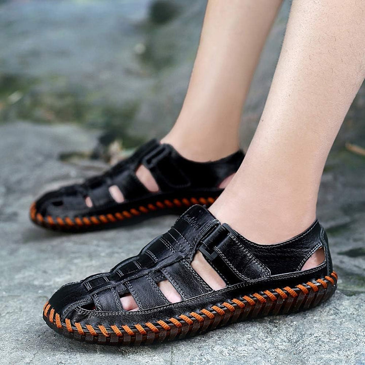 Moodeng Herren Sandalen Outdoor Leder Sommer Outdoorsandalen Sport Trekking Strand Geschlossene Klet