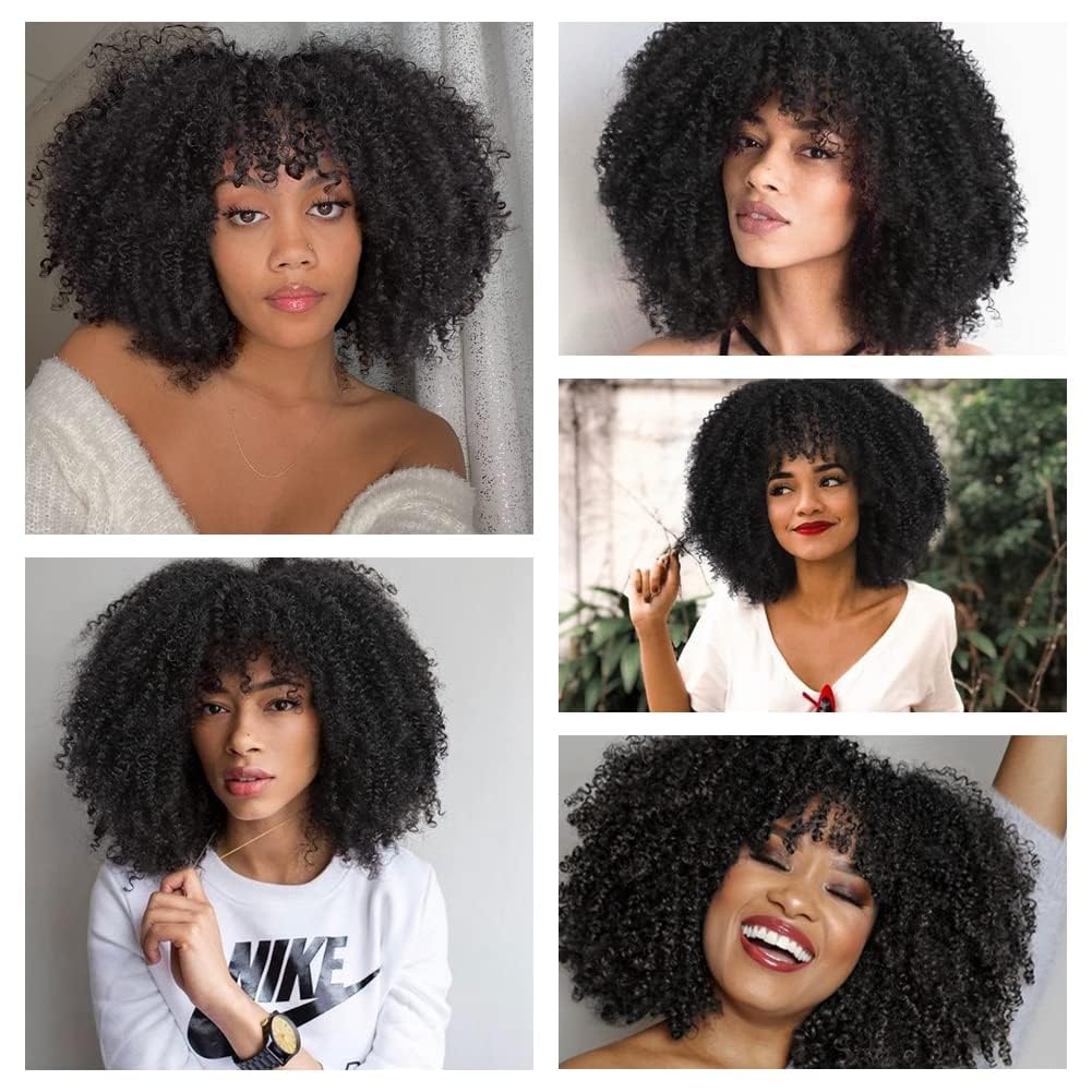 Wig Human Hair With Bang For Black Women Afro Kinky Curly None Lace Glueless Short Curly Human Hair