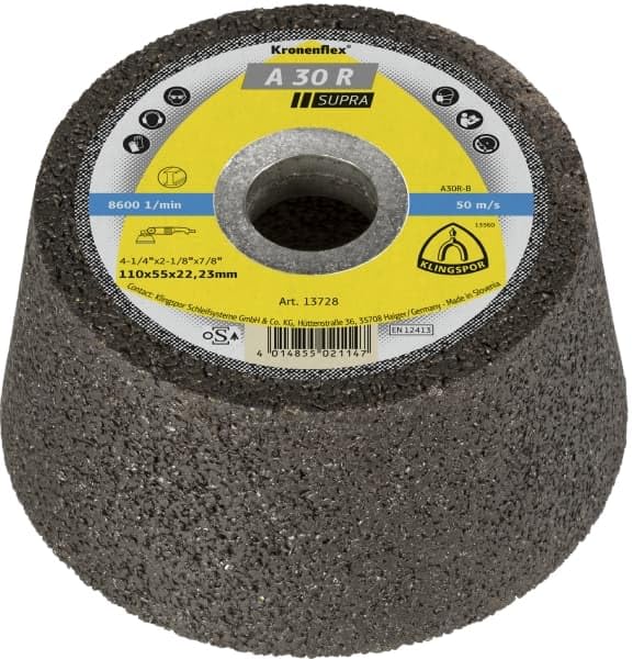 Klingspor 13728 A 30 R Topfschleifscheibe, Supra 110X55X22,23 Verpackungseinheit 6 110 x 55 x 22,23