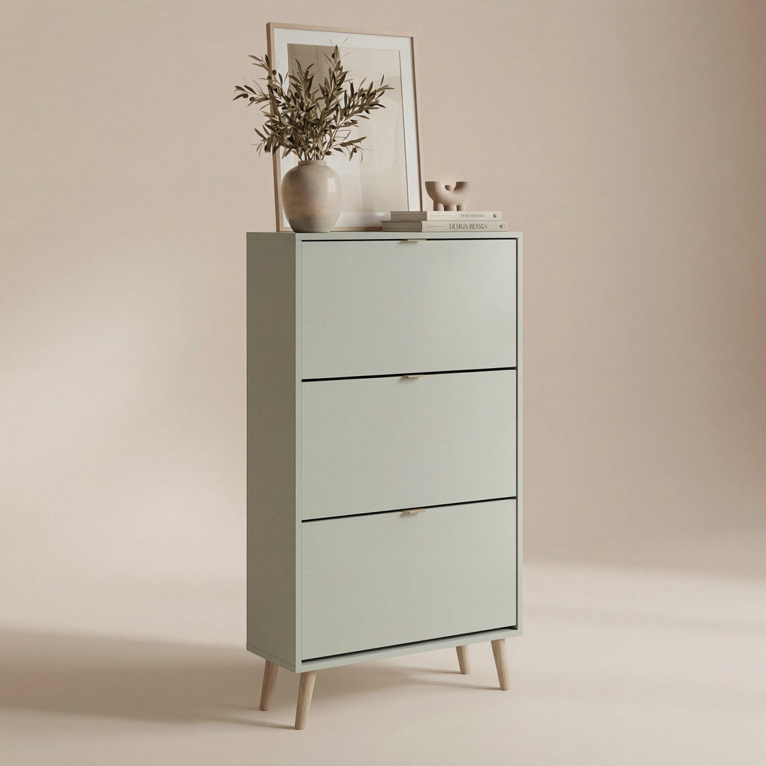 Schuhschrank mit 3 Klappen, Schuhregal Schuhkipper Schmal, Schuhschrank Pastel Grün, Schuhablage Ver
