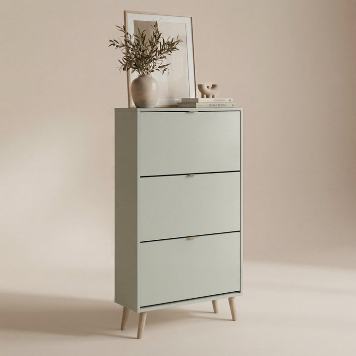 Schuhschrank mit 3 Klappen, Schuhregal Schuhkipper Schmal, Schuhschrank Pastel Grün, Schuhablage Ver