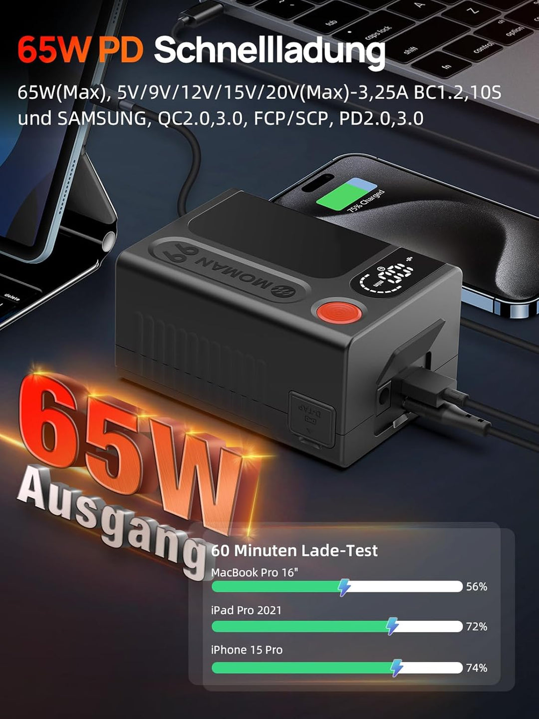 V Mount Akku, Moman Power 99 Touch Mini V-Lock Batterie 99Wh/6900mAh mit Berührungstaste&LED Bildsch